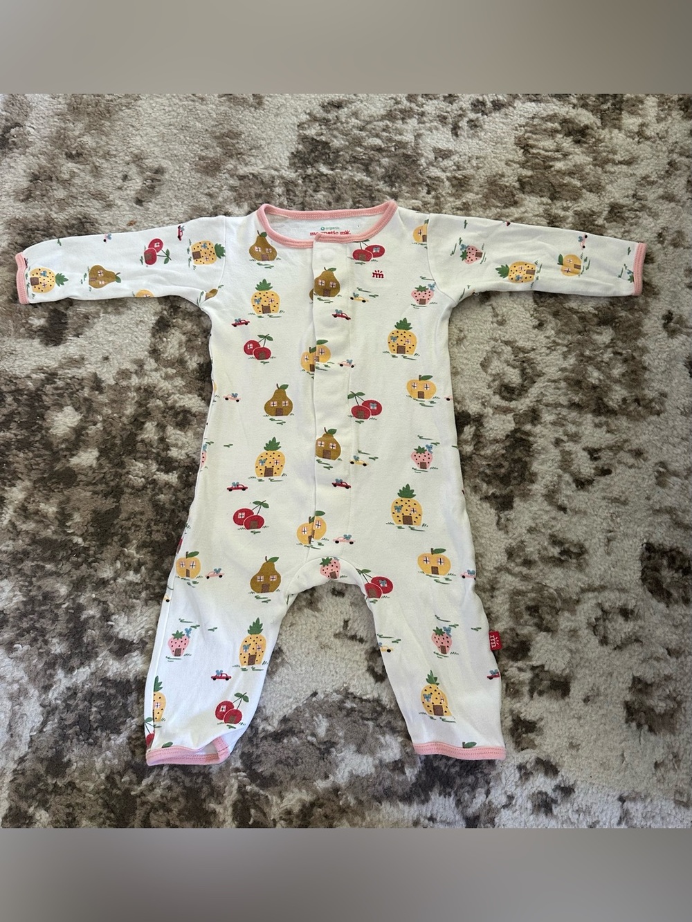 Magnetic Me White Fruit-Print Footie with Pink Trim